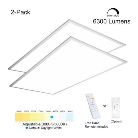 E E Systems Group eSenLite 2x4ft 50W 6500 LM LED Ceiling Panel Troffer Light 3000-5000K CCT Dim w/ Remote, 4 PK EEFPTL2460W-RC4